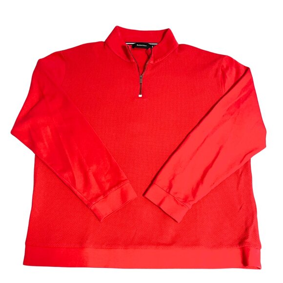 Bugatchi 100% Cotton Golf Pullover Sweatshirt Mens Size 2XL Red Zip Waffle Knit - Picture 1 of 8